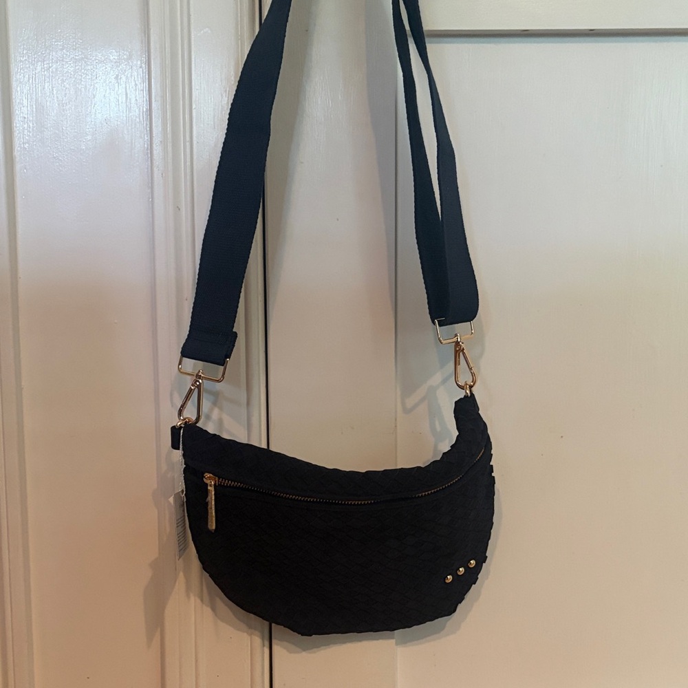 Black Quilted Crossbody Bag with Gold Hardware